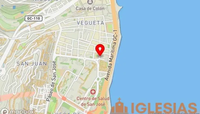 mapa de Asamblea de Hermanos en Vegueta Iglesia evangélica en Las Palmas de Gran Canaria