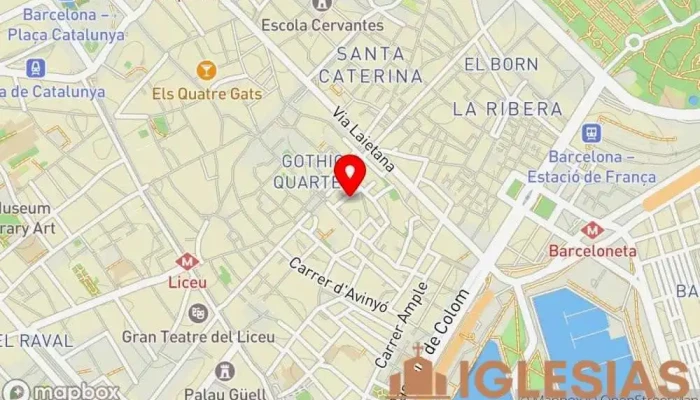 mapa de Basílica de los Santos Mártires Justo y Pastor Basílica, Atracción turística en Barcelona