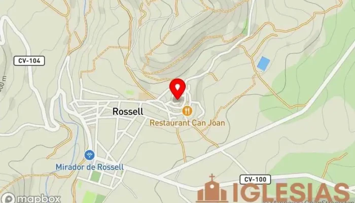 mapa de Iglesia de los Santos Juanes Iglesia católica, Atracción turística en Rossell