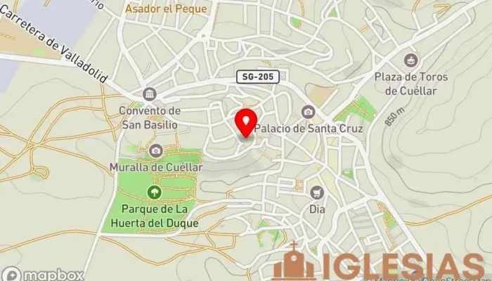 mapa de Iglesia de Santiago Lugar de interés histórico, Atracción turística en Cuéllar