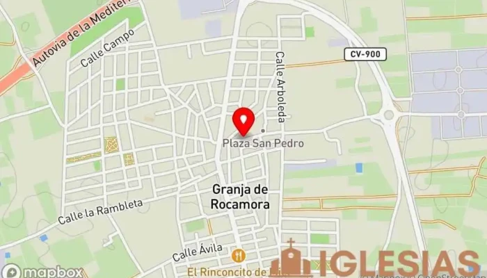 mapa de Iglesia Parroquial de San Pedro Apóstol Iglesia católica en Granja de Rocamora