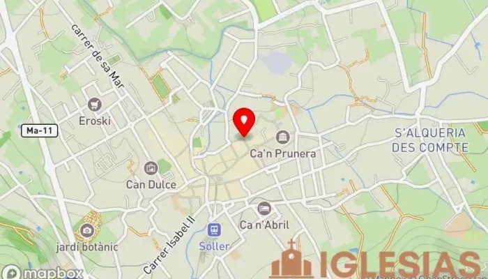 mapa de L' ESGLÉSIA DE LA SANG -L' església de l' Hospital, Capilla del Hospici- capella d l'Hospici Iglesia en Sóller