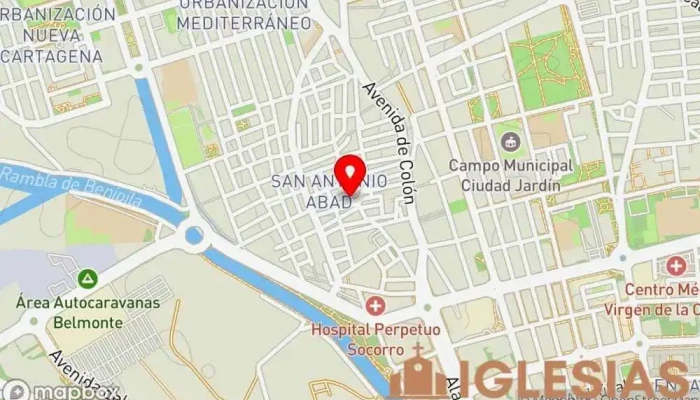 mapa de Parroquia de san antonio abad Iglesia en Cartagena