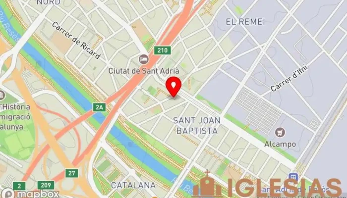 mapa de Parroquia de San Juan Bautista Iglesia católica, Parroquia en Sant Adrià de Besòs