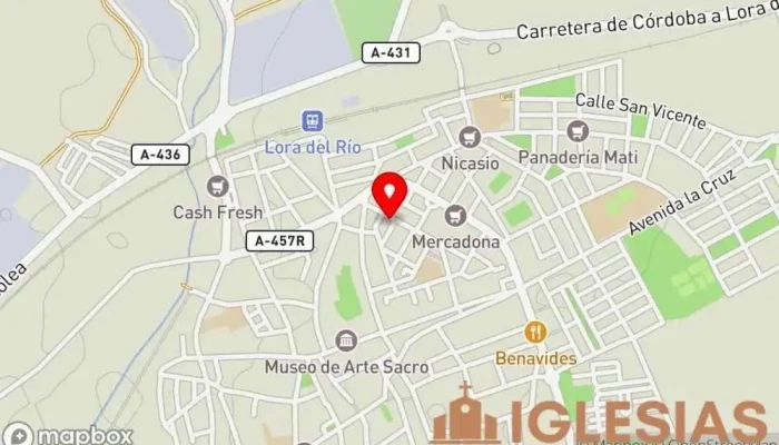mapa de Parroquia De San Sebastián Iglesia católica en Lora del Río
