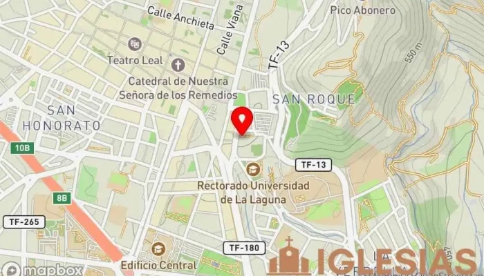 mapa de Parroquia de Santo Domingo de Guzmán Iglesia católica, Atracción turística en La Laguna
